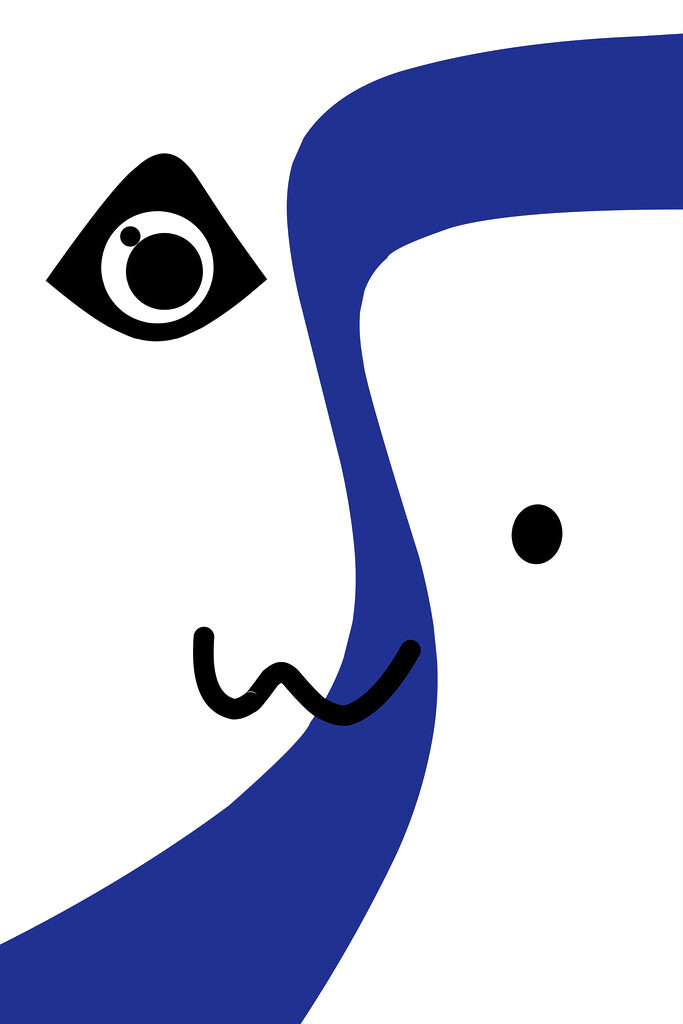 A blue and white face with black eyes and a black line A blue and white face with black eyes and a black line