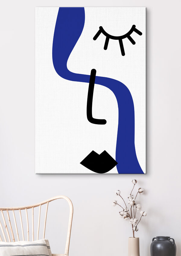 A blue and black drawing of a person with a sun A blue and black drawing of a person with a sun