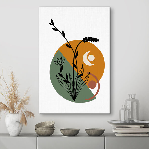 A flower with leaves and a circle