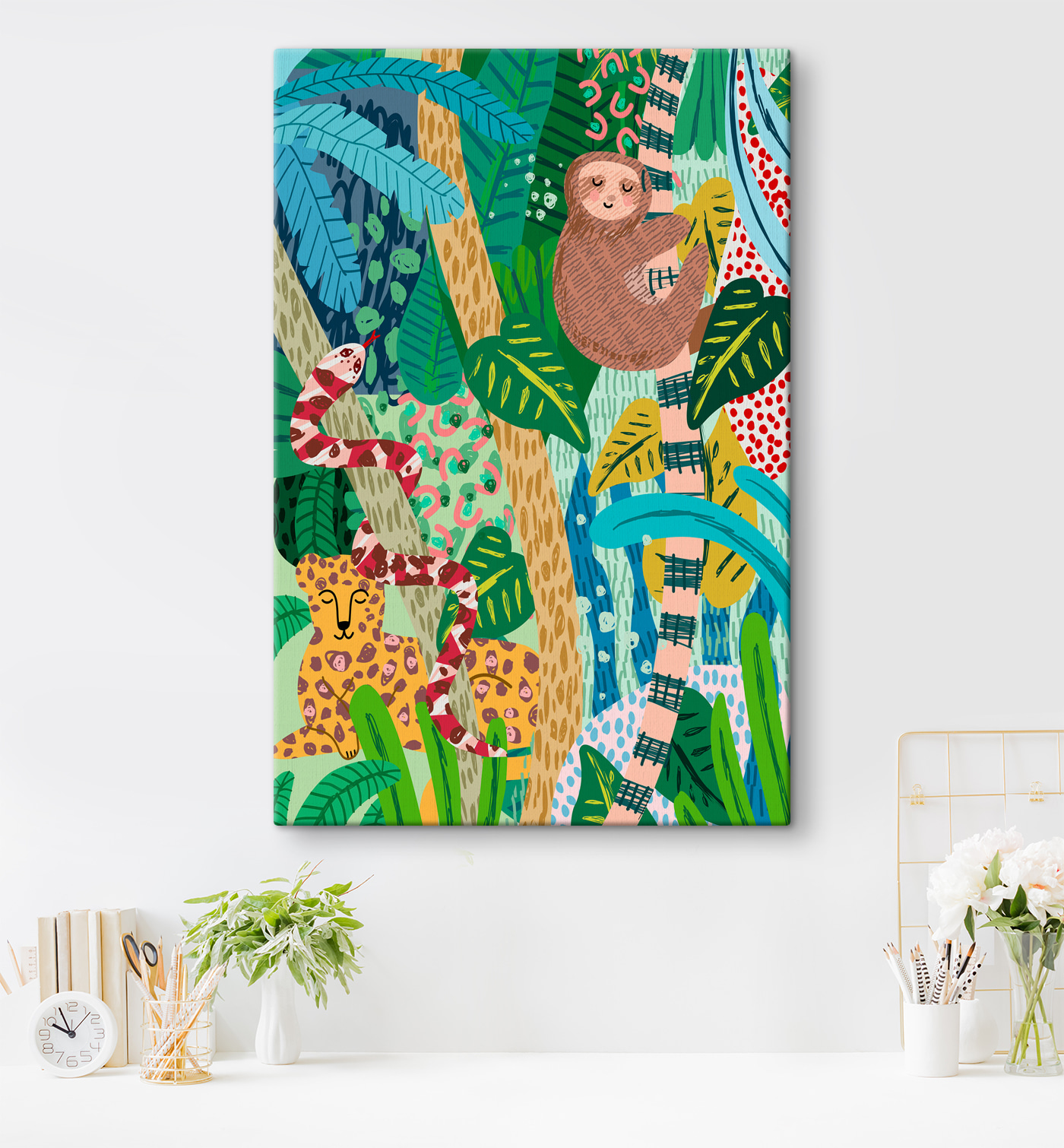 A sloth and snake in a jungle