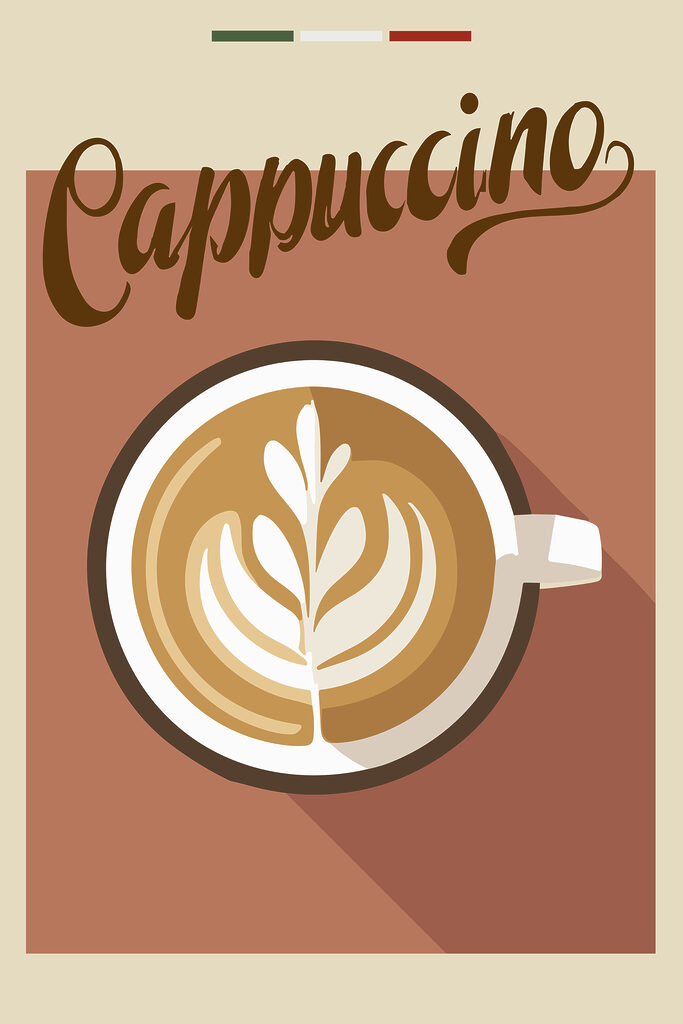 A coffee cup with a leaf design in the foam