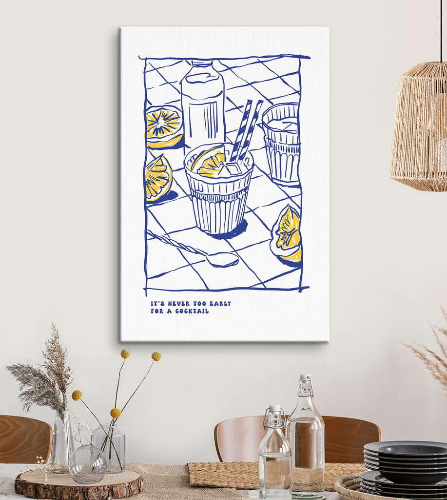 A drawing of a drink and a glass of juice