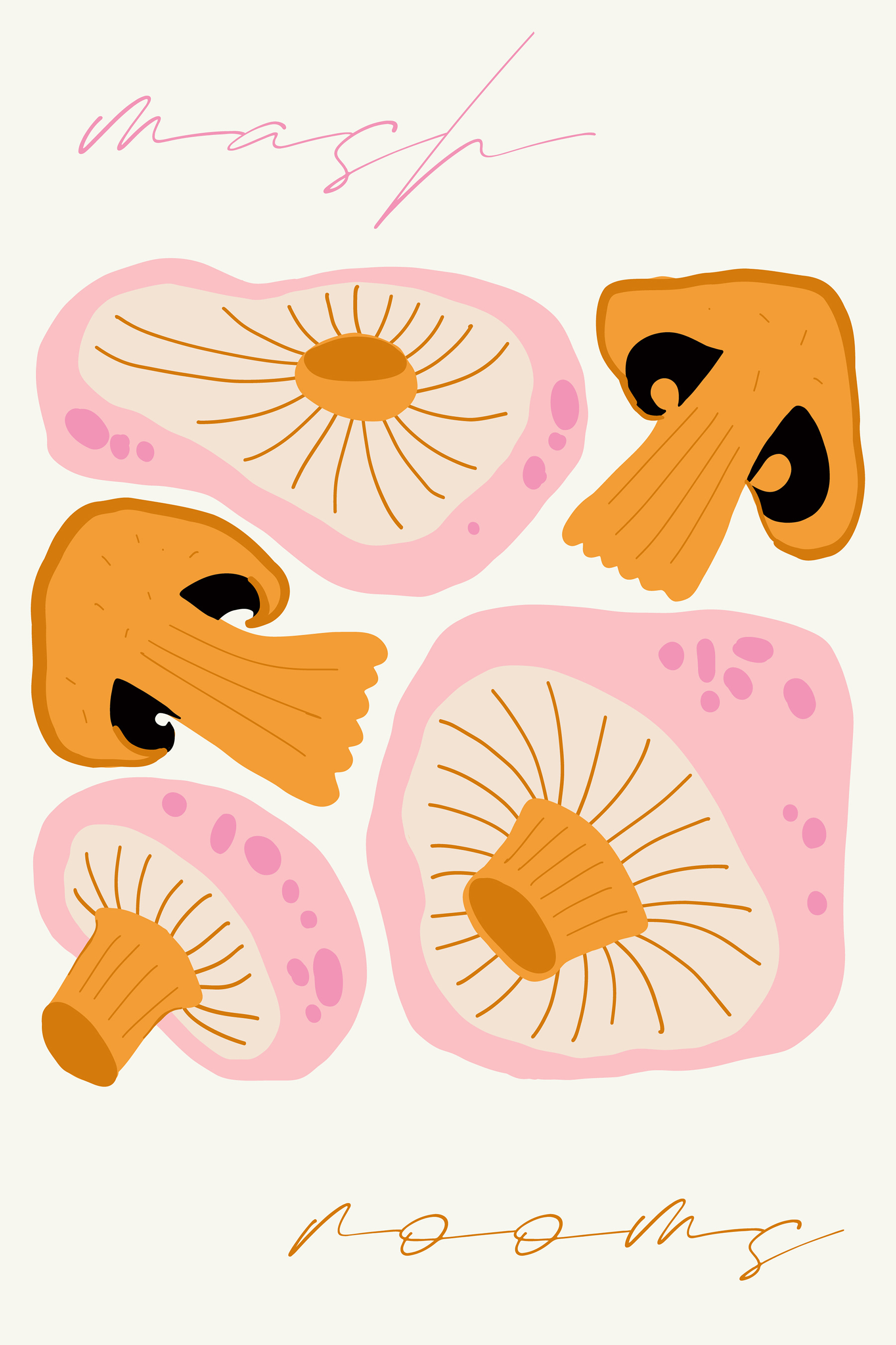 A group of mushrooms with different shapes