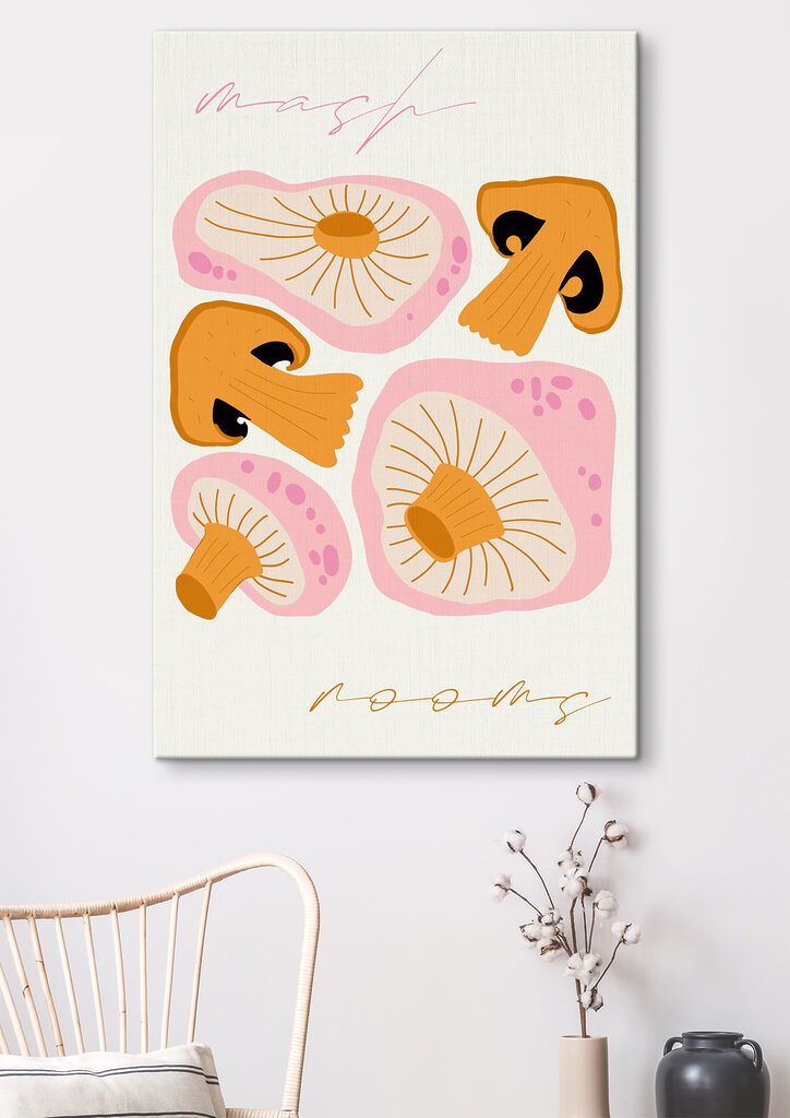 A group of mushrooms with different shapes