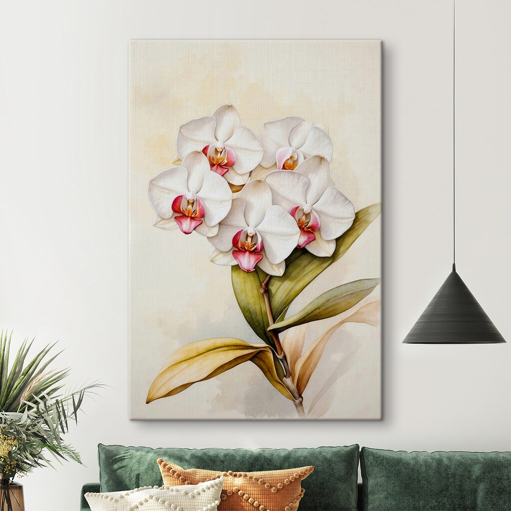A painting of a white orchid