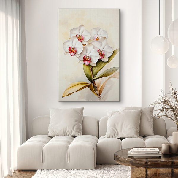 A painting of a white orchid