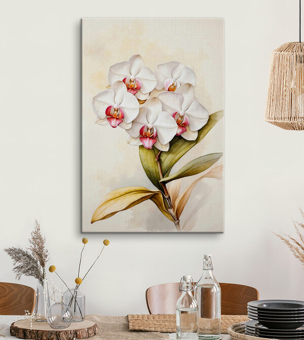 A painting of a white orchid