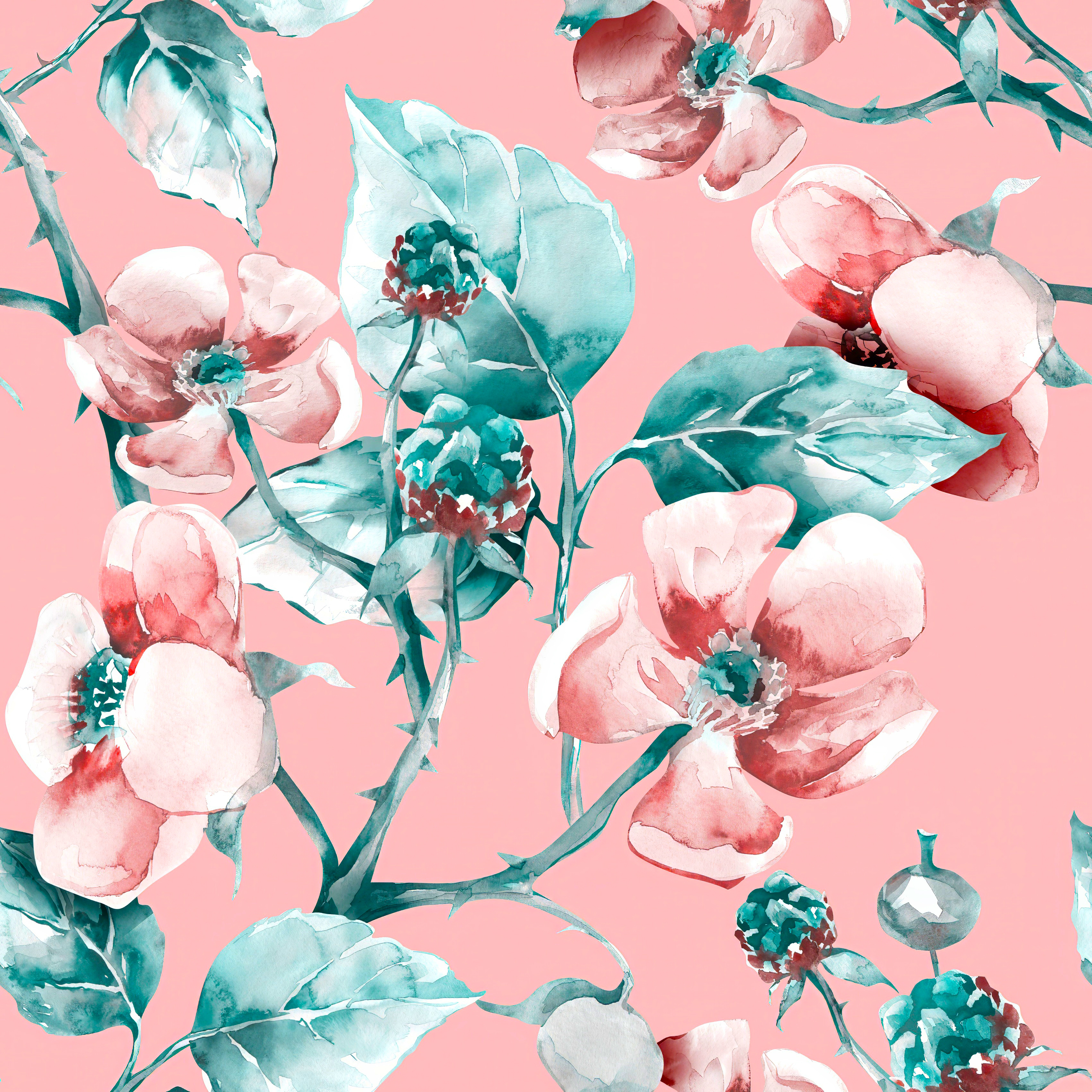 A watercolor painting of flowers and leaves