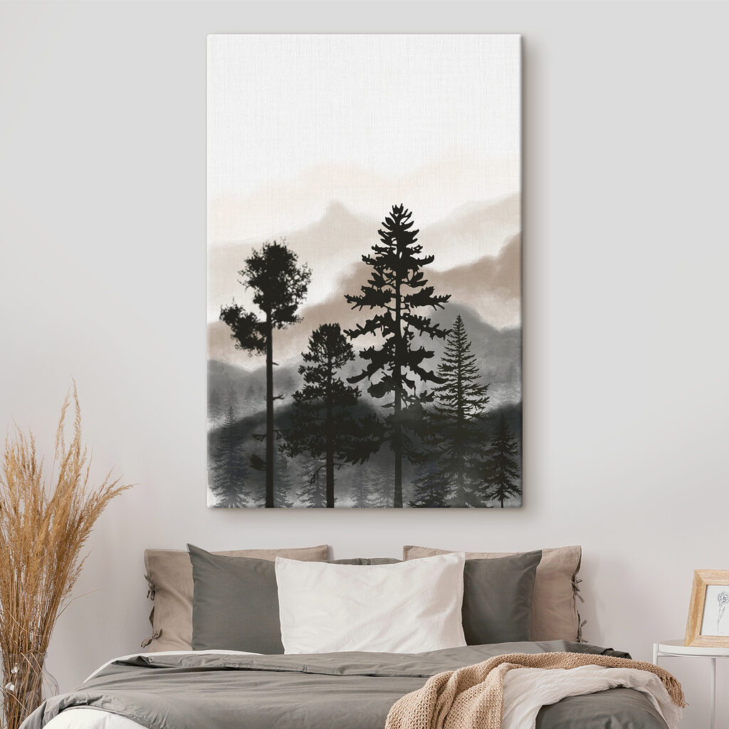 A group of trees in the fog
