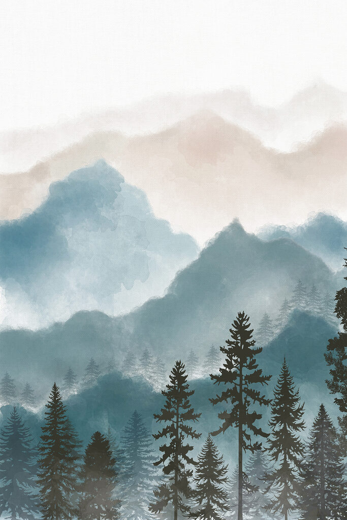 A landscape of mountains and trees A landscape of mountains and trees