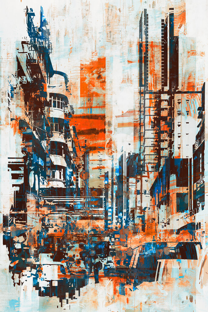A painting of a city