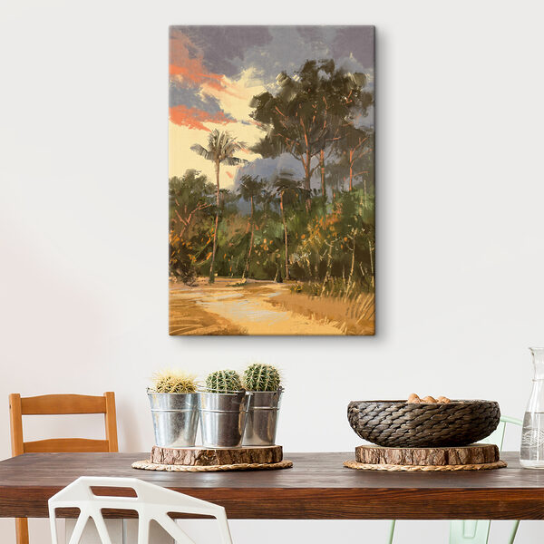 A painting of trees and bushes