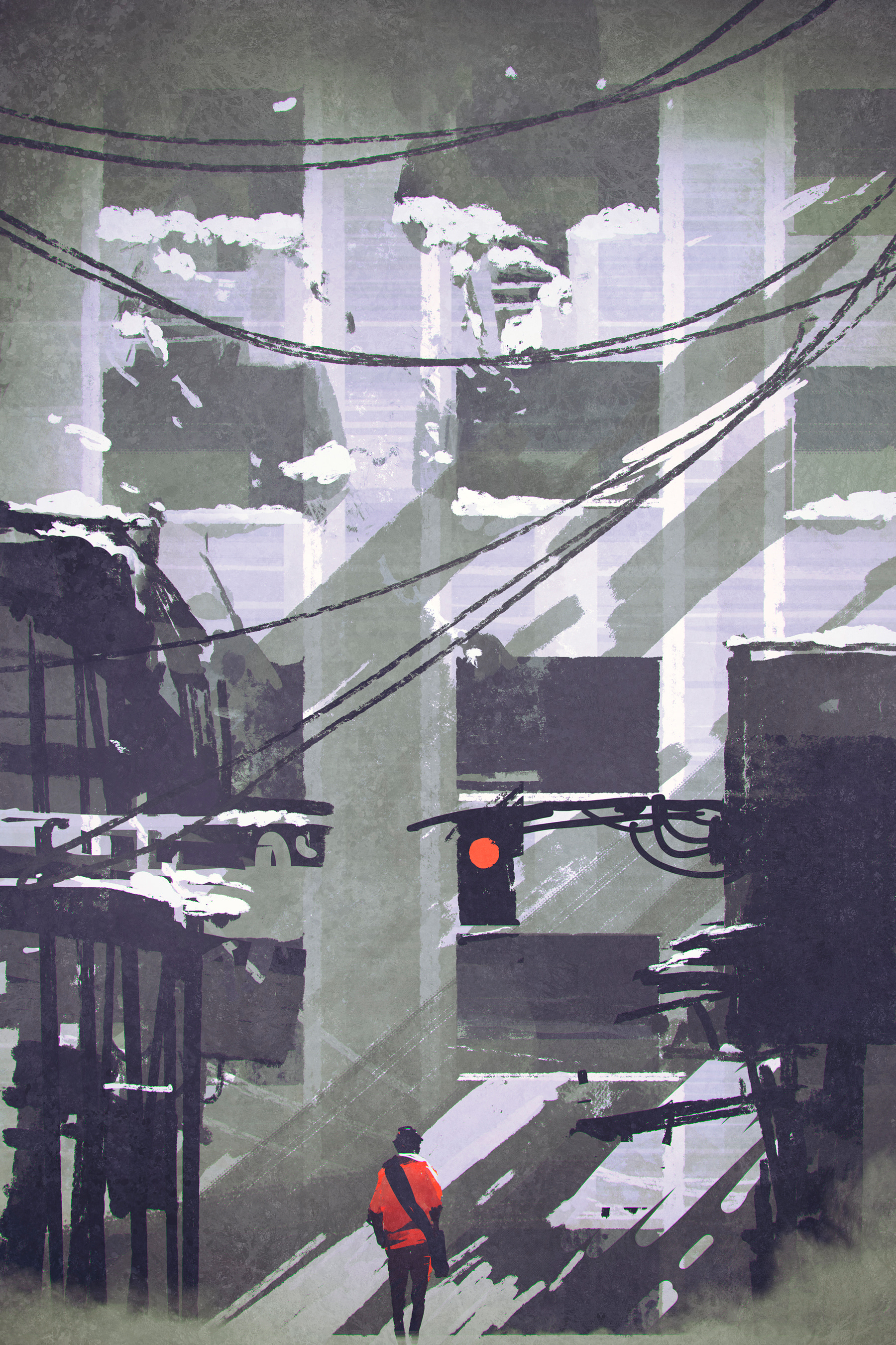 A red traffic light in a city