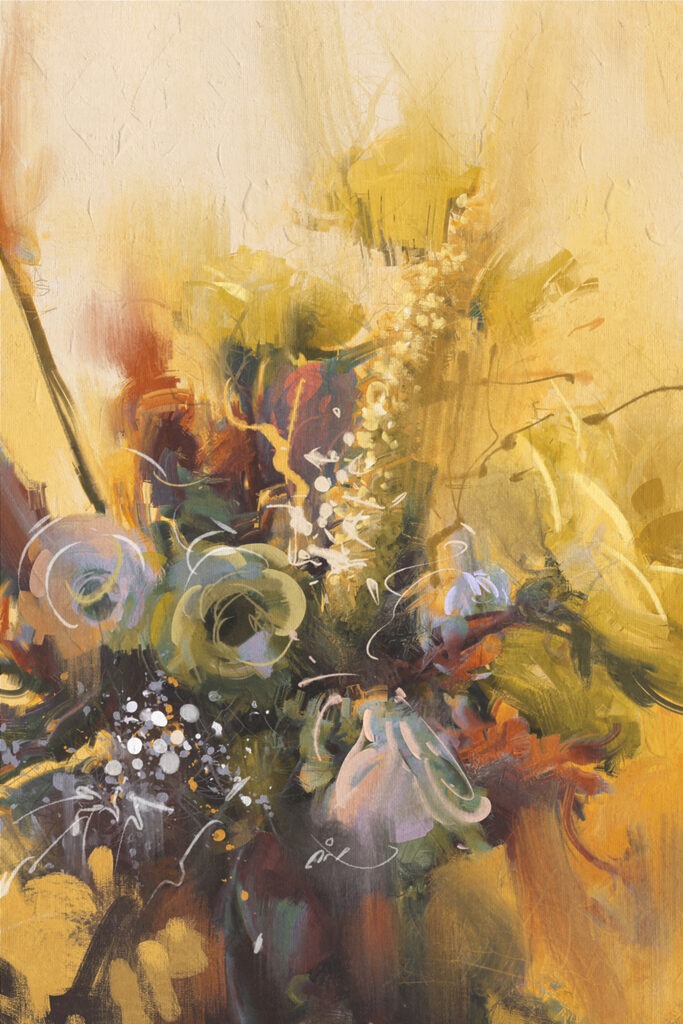 A painting of flowers in a vase
