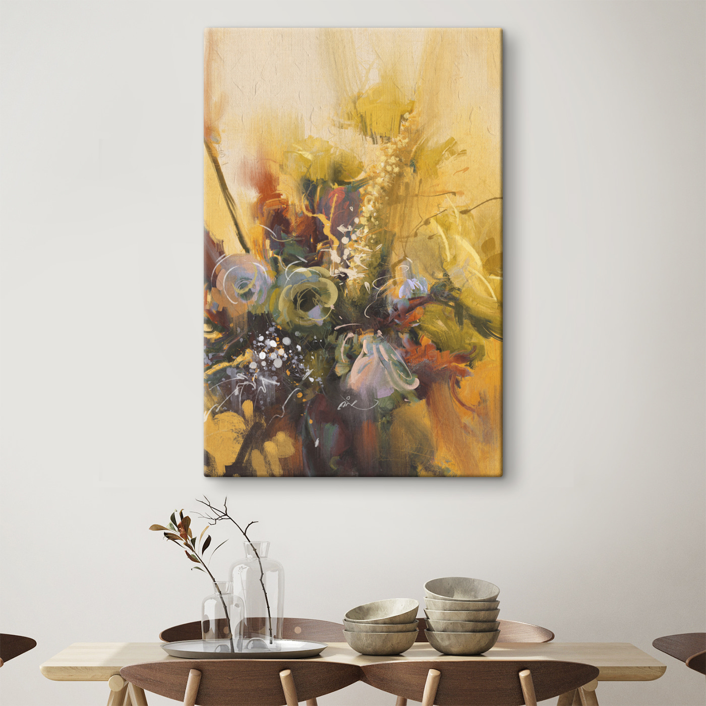A painting of flowers in a vase