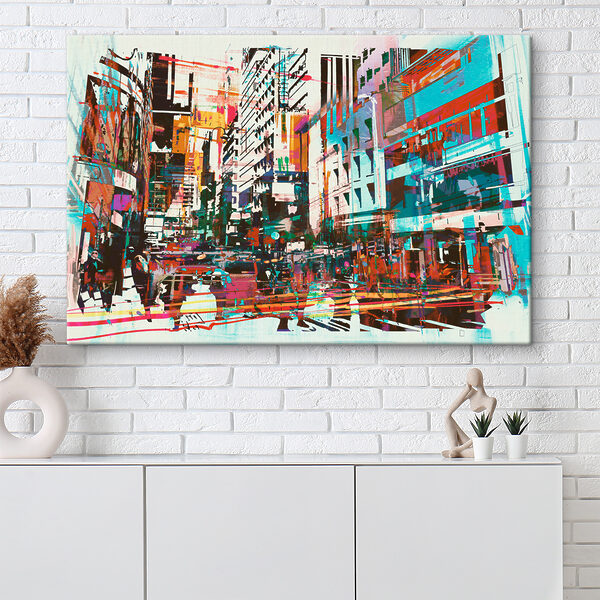 Cuadros Un colorido paisaje urbano con gente paseando (SKU: s37101) Cuadros Cuadros Un colorido paisaje urbano con gente paseando (SKU: s37101)