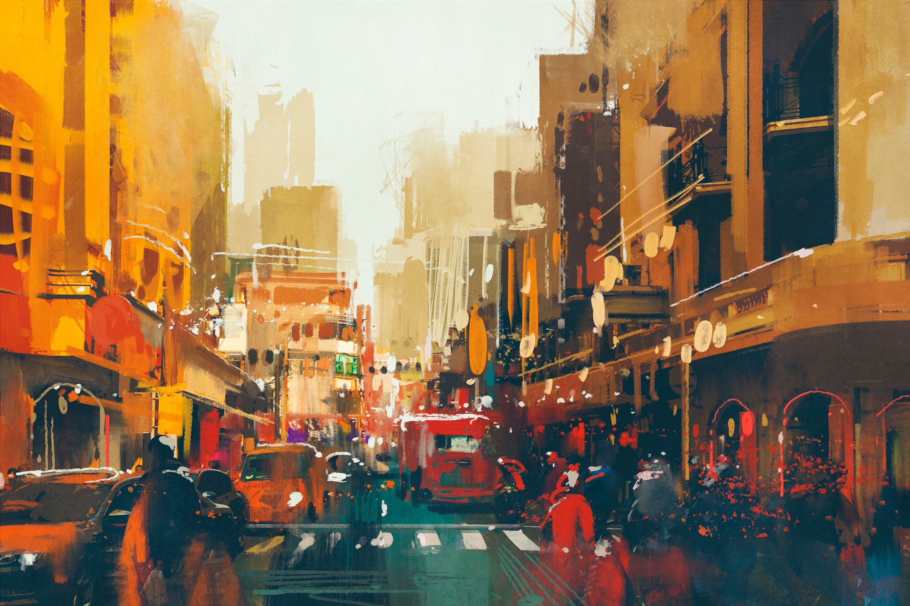 A city street with people walking on it