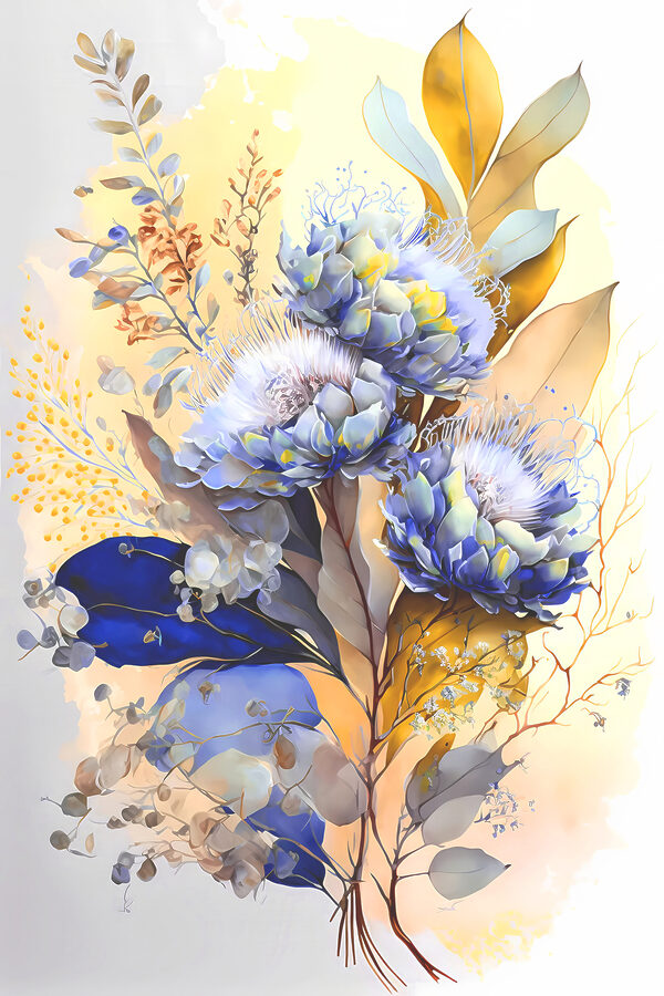 A painting of flowers and leaves A painting of flowers and leaves