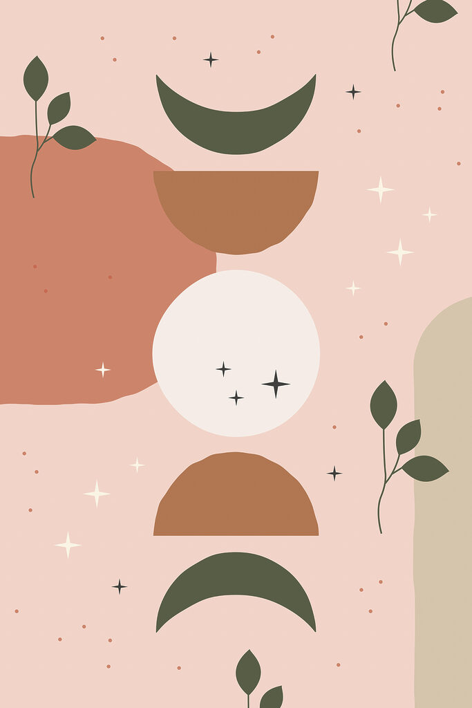A colorful pattern with leaves and circles