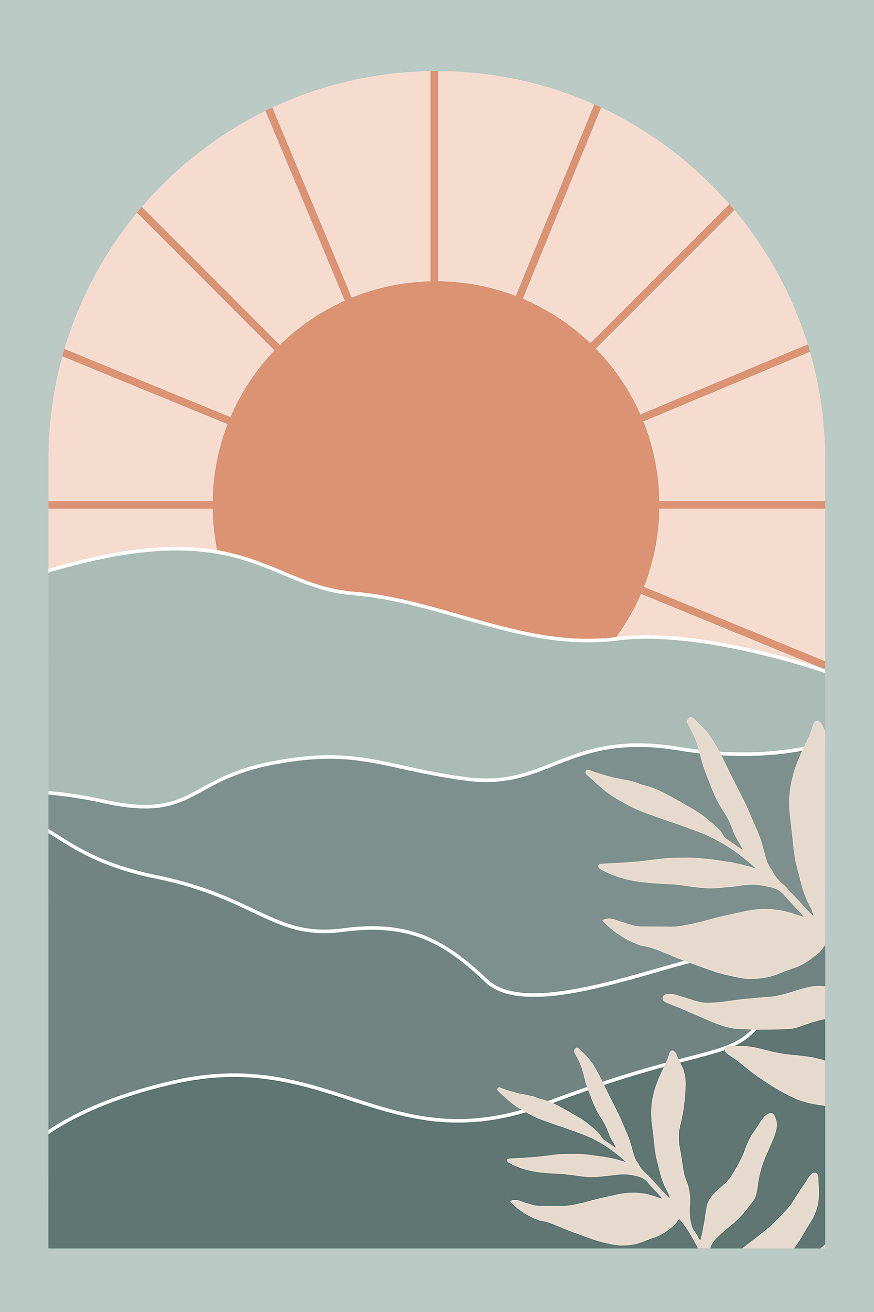 A sun over water with leaves