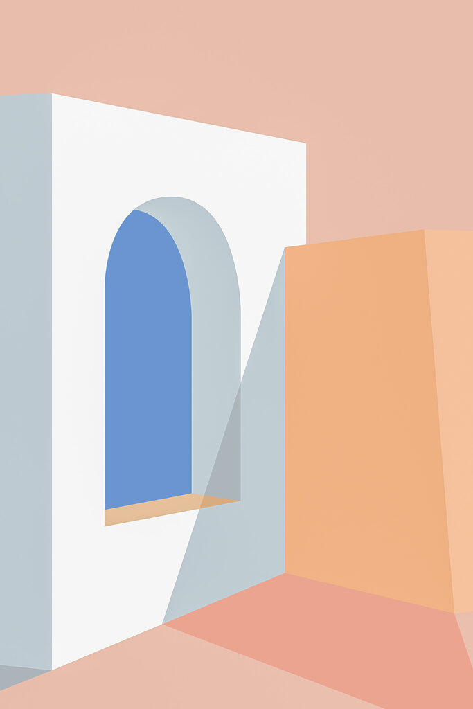 A blue window in a white wall