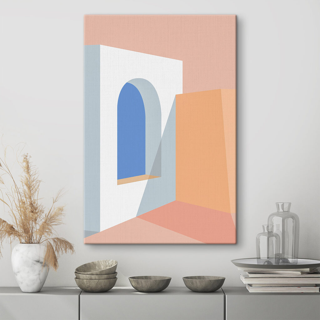 A blue window in a white wall