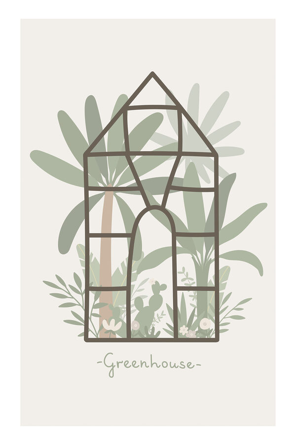 A green house with plants inside