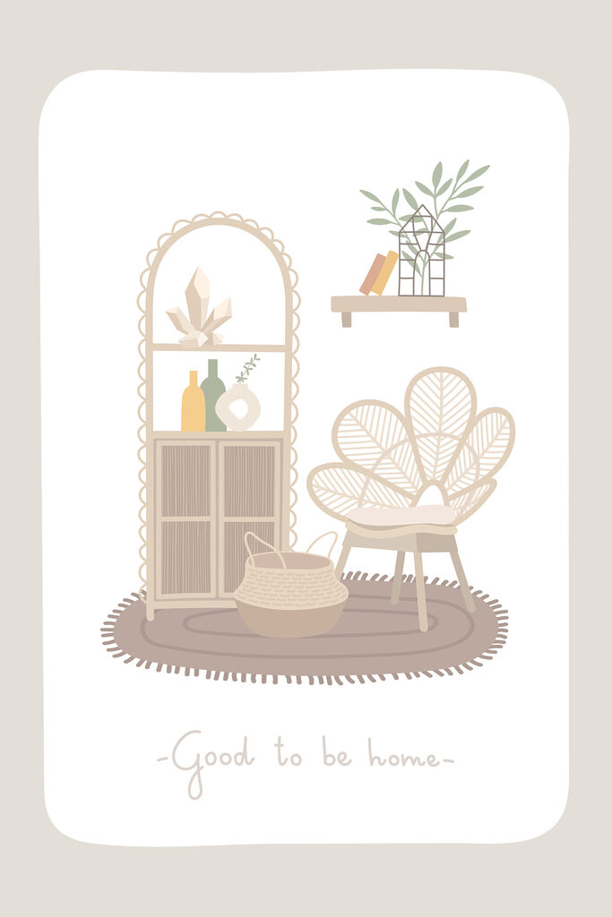 A poster of a room with furniture