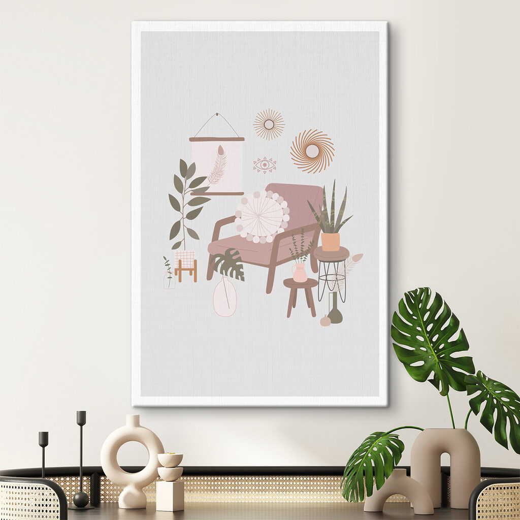 A chair and plants in a room