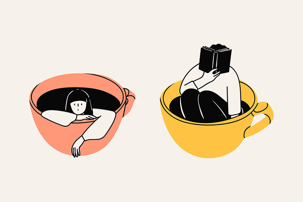 A couple of cups with people in them