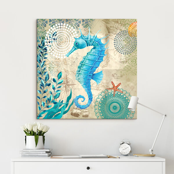 A seahorse and seaweed on a map A seahorse and seaweed on a map