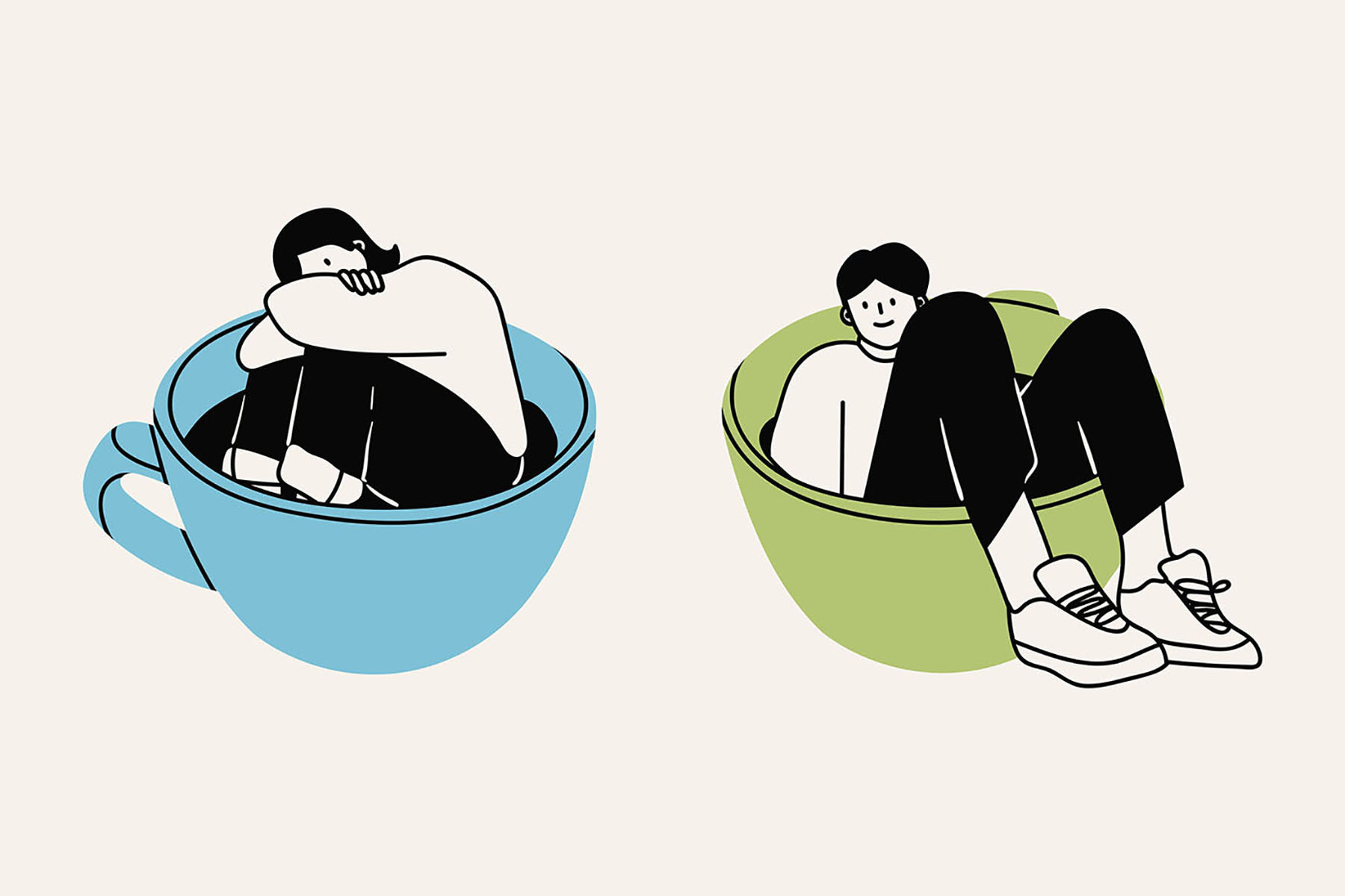 A man and woman sitting in a bowl