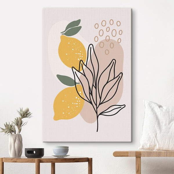 Cuadros Unos limones y unas hojas dibujados sobre un fondo blanco