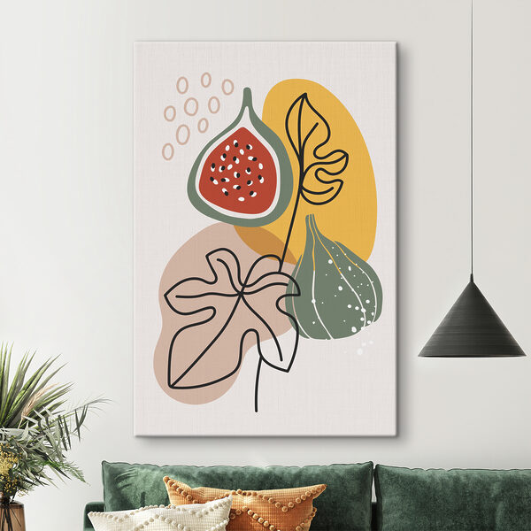 Cuadros Una fruta y unas hojas sobre fondo blanco