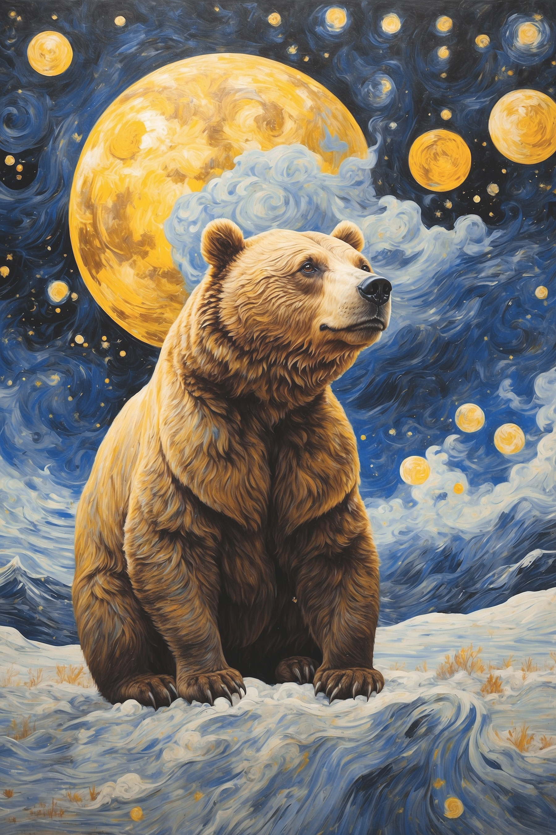 A bear sitting in the snow