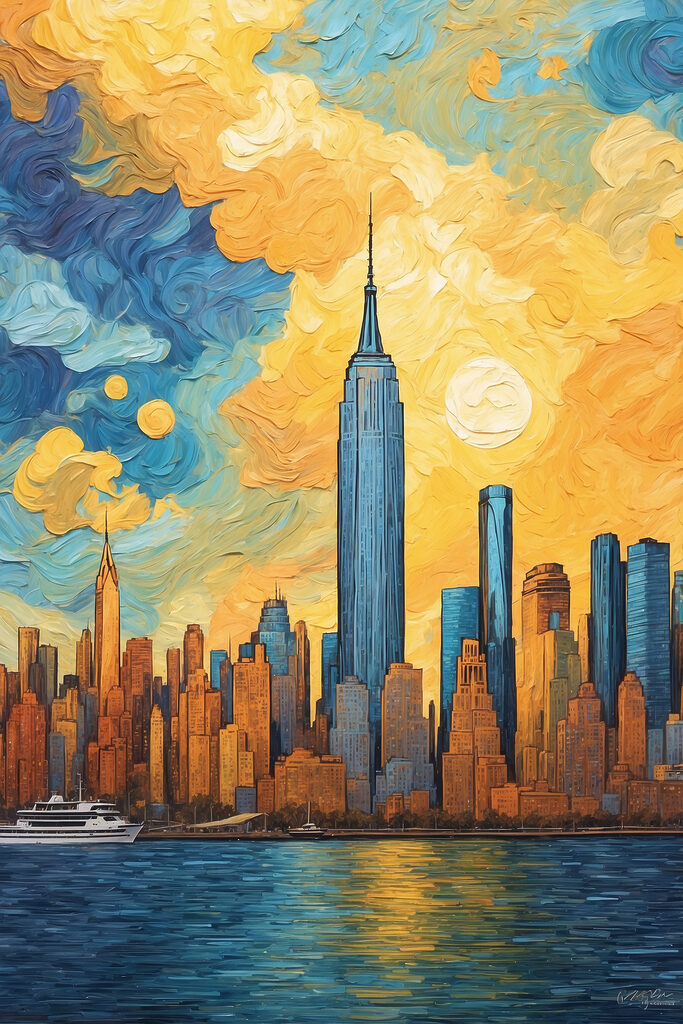 A painting of a city skyline