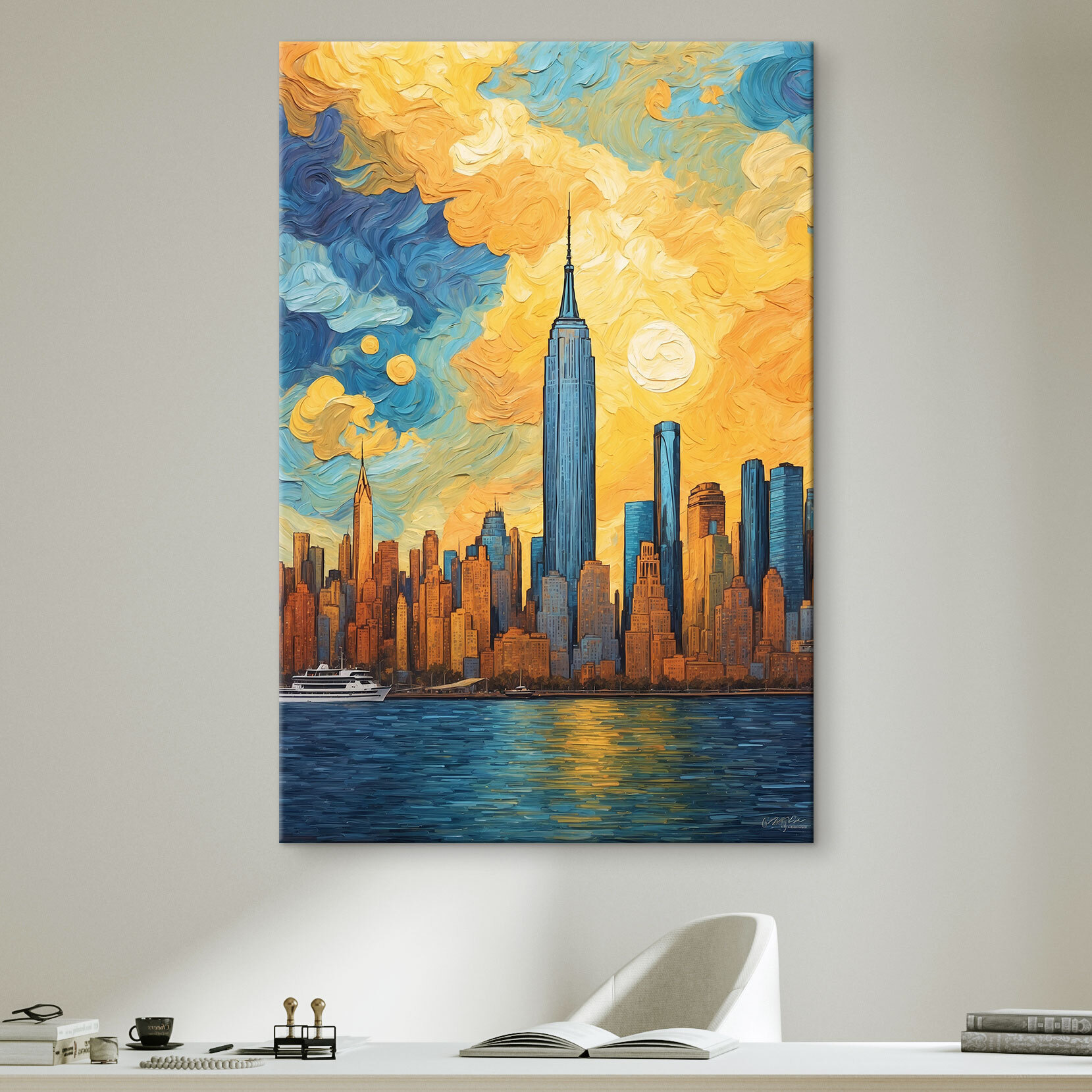 A painting of a city skyline