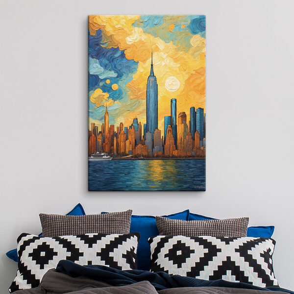 A painting of a city skyline