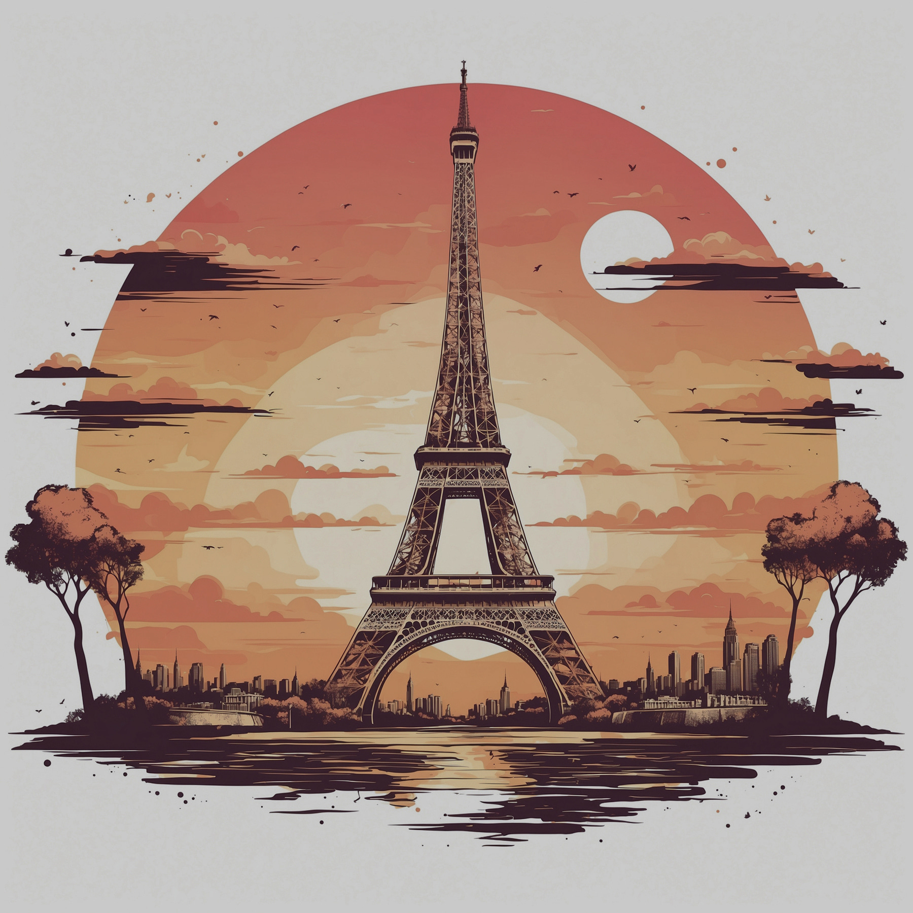 A tower with a sunset behind it