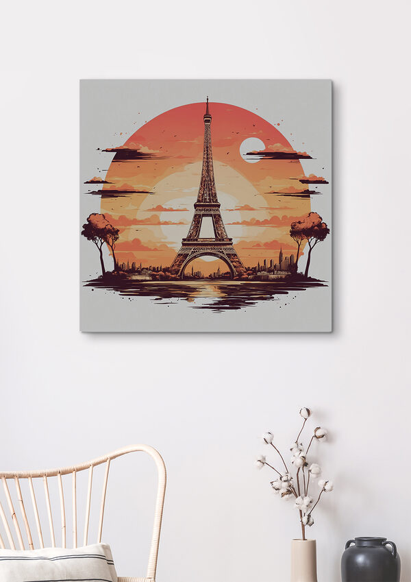 A tower with a sunset behind it