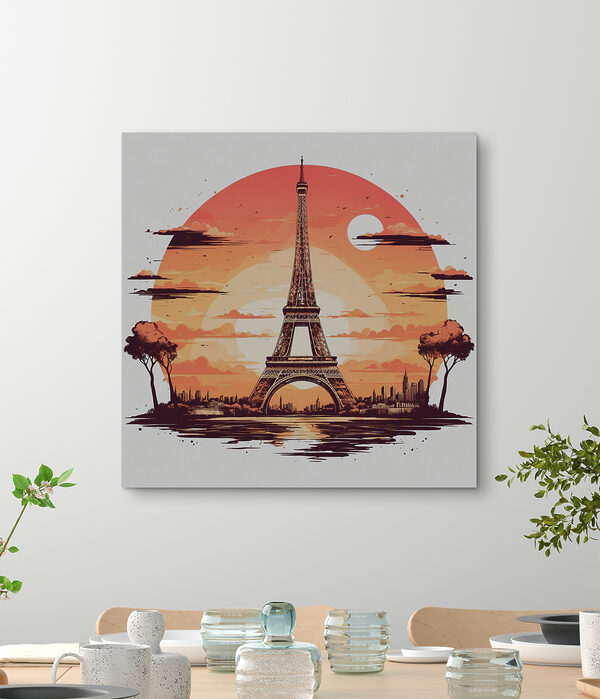 A tower with a sunset behind it