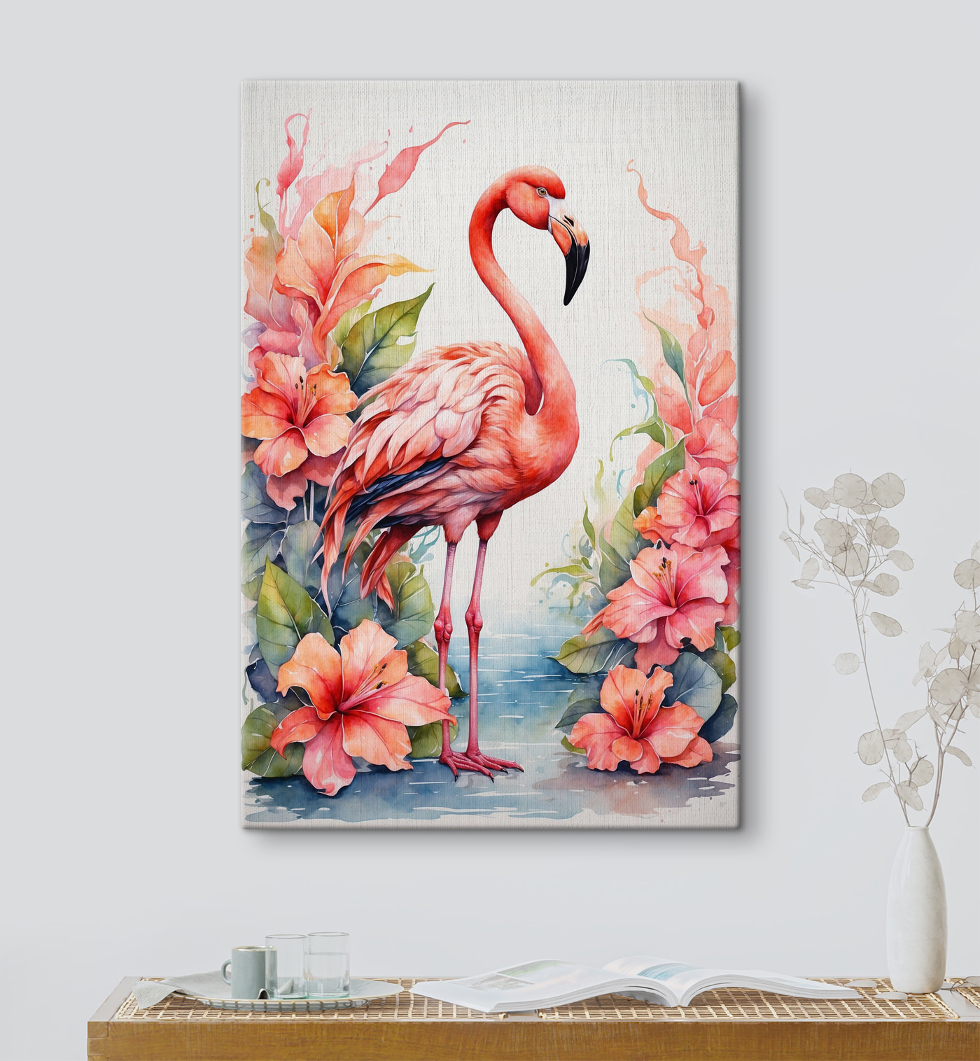 A flamingo and flowers A flamingo and flowers