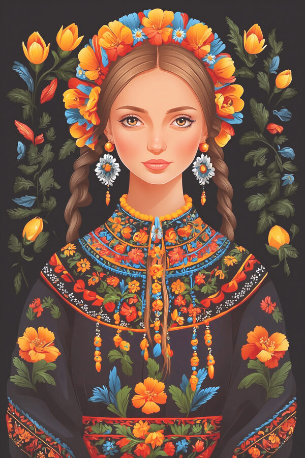 A woman with braids and flowers in her hair A woman with braids and flowers in her hair
