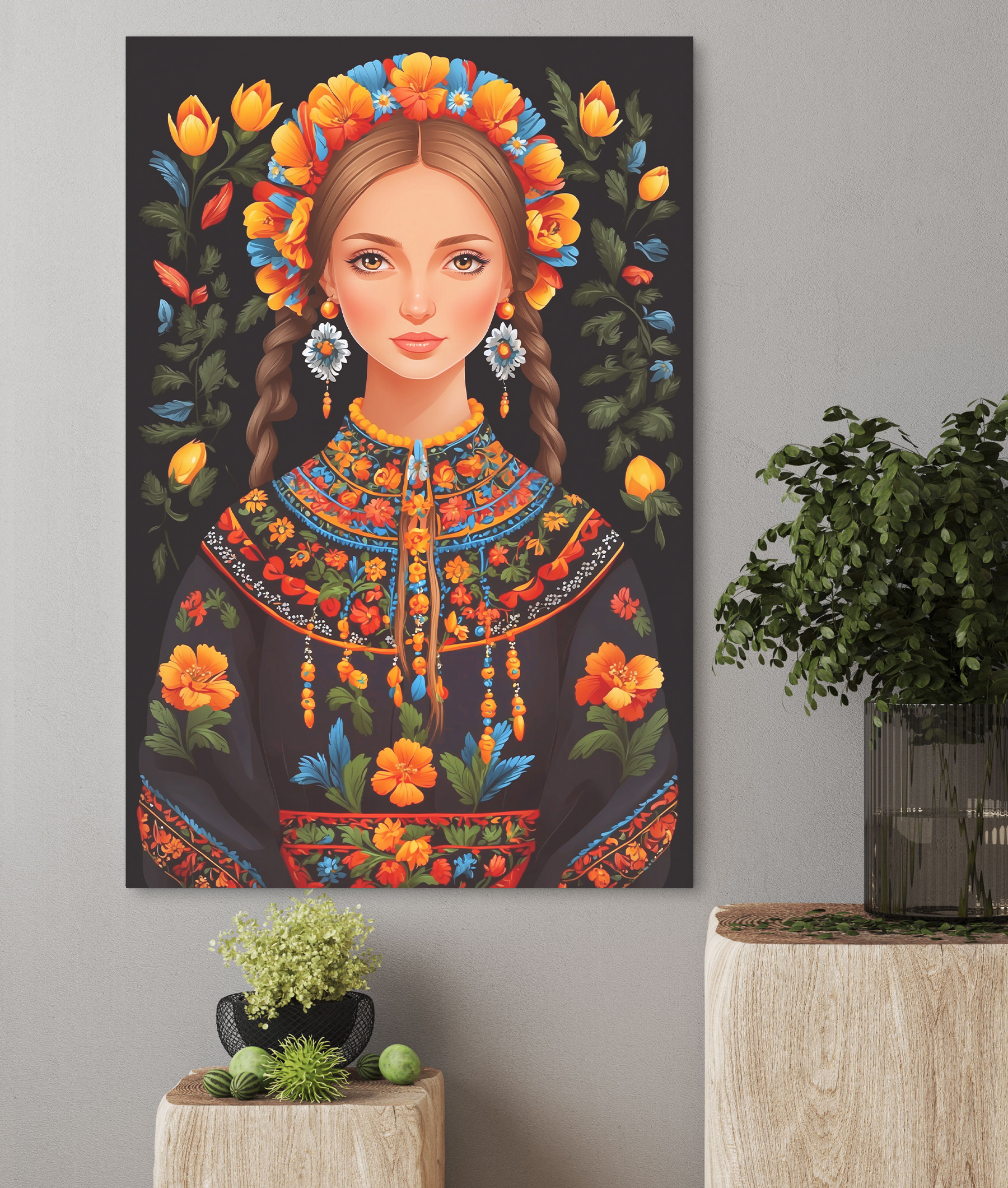 A woman with braids and flowers in her hair A woman with braids and flowers in her hair