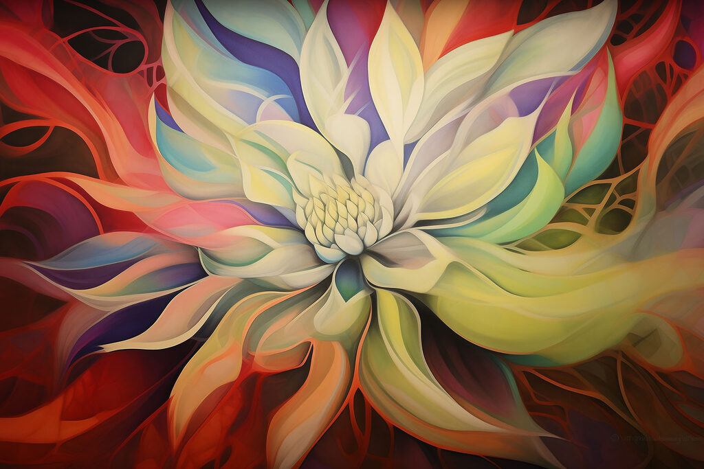 A colorful flower with white petals