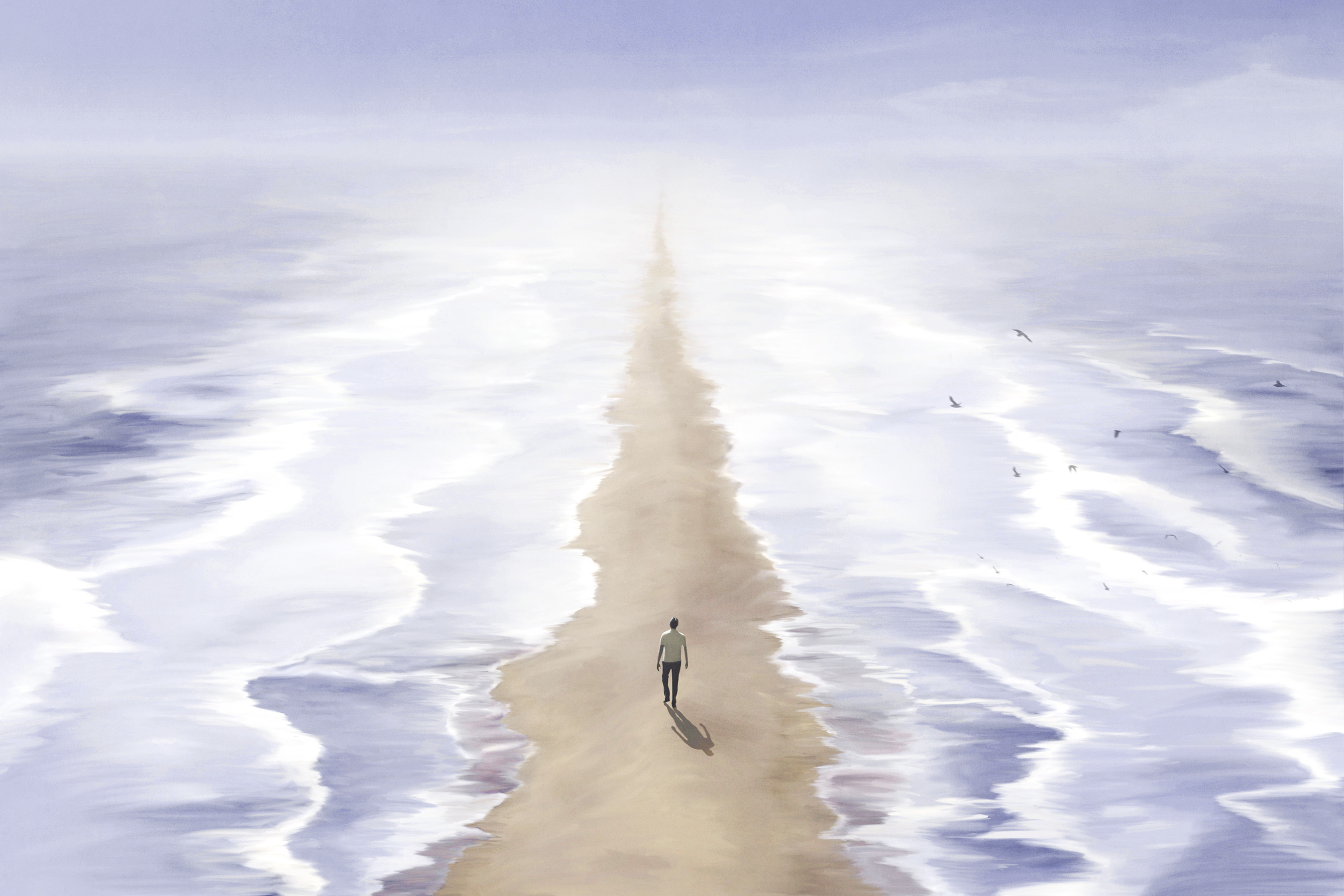 A person walking on a beach