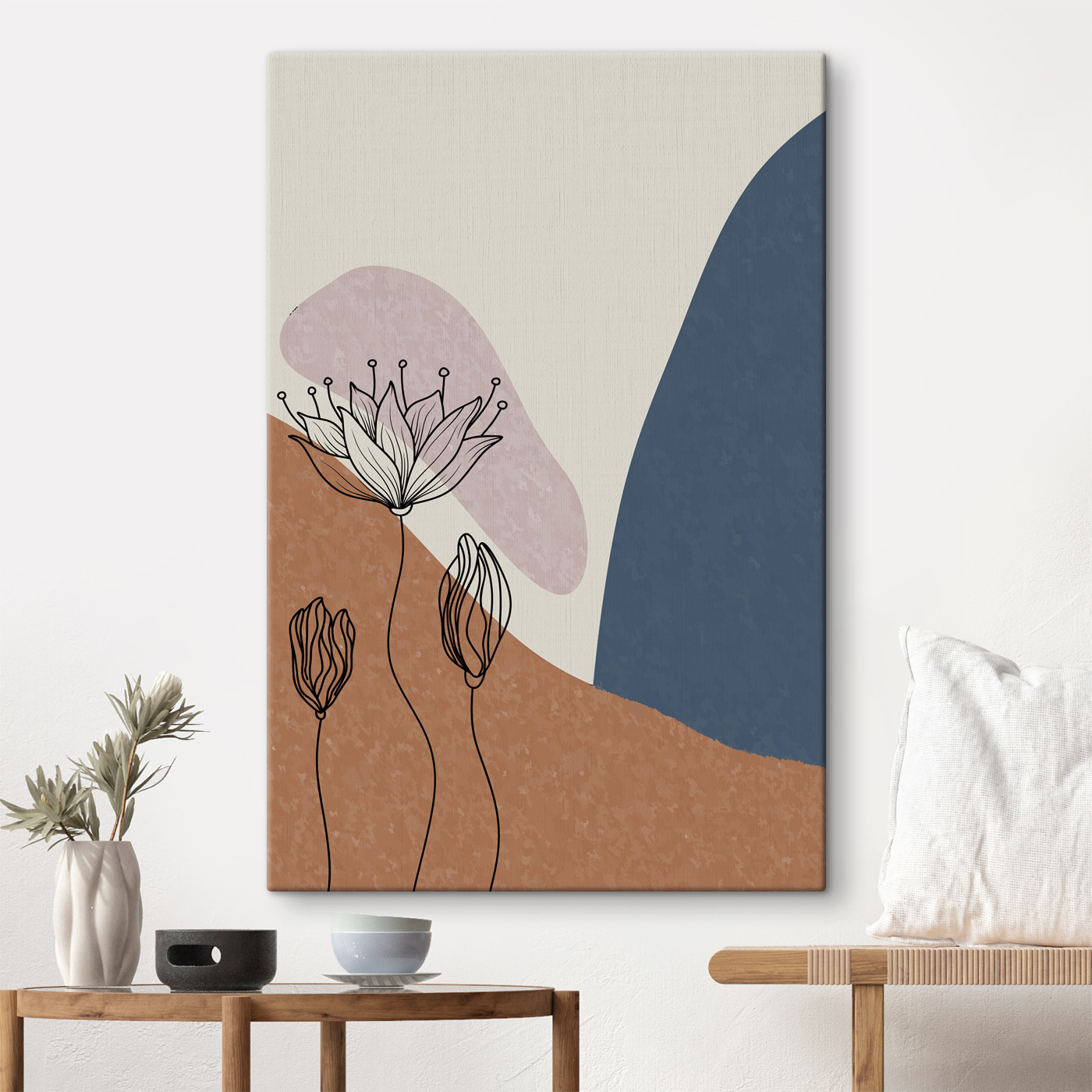 A drawing of flowers on a wall
