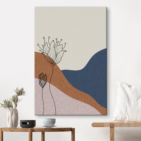 Cuadros Cuadros Un dibujo de flores sobre un fondo de colinas azules y marrones (SKU: s37275)