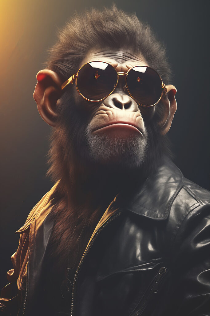 A monkey wearing sunglasses and a leather jacket A monkey wearing sunglasses and a leather jacket