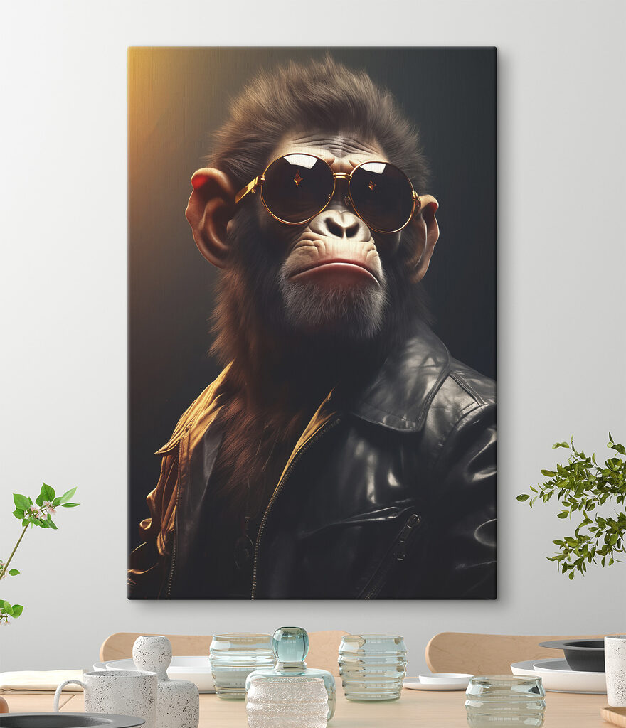 A monkey wearing sunglasses and a leather jacket A monkey wearing sunglasses and a leather jacket